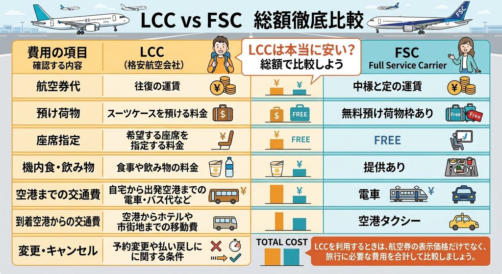 LCCは本当に安い?総額で比較しよう