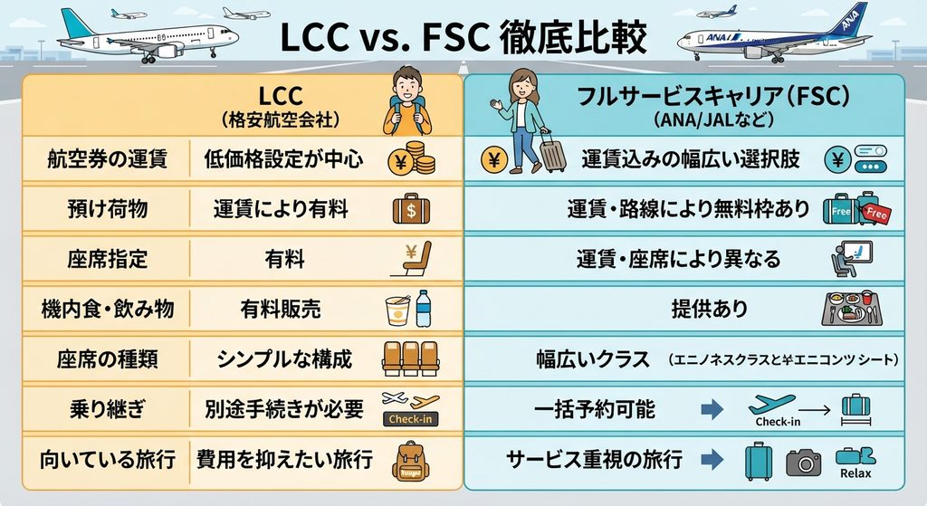 LCCと一般的な航空会社の違い